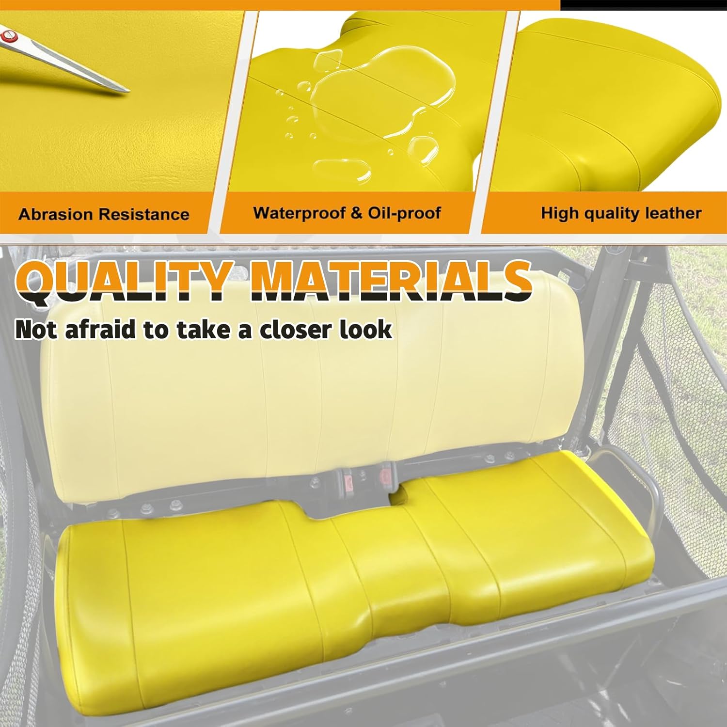 Seat Cover Replacement for John Deere XUV 625i, 825i, 825i S4, 855D, 855D S4 HPX(with Gator Bench Seat), Heavy Duty Leather Seat Cover Replacement, Yellow
