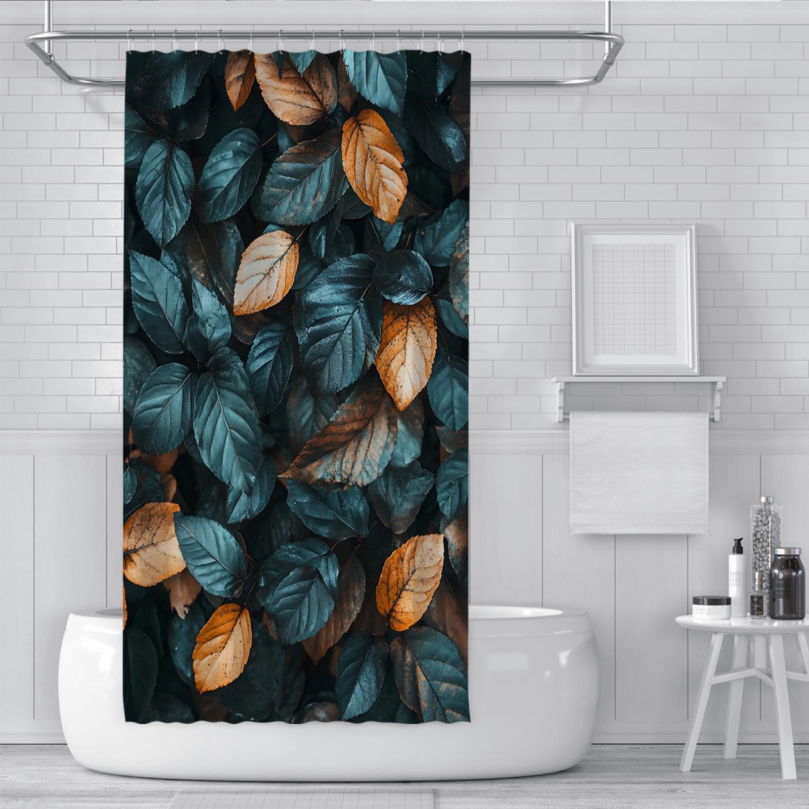 Jesień Botaniczny Zasłony Prysznicowe Tropikalne Liście Zasłony Łazienkowe z Hakami Separacja na sucho i na mokro Bardzo długa tkanina zielona 180 x 200 cm