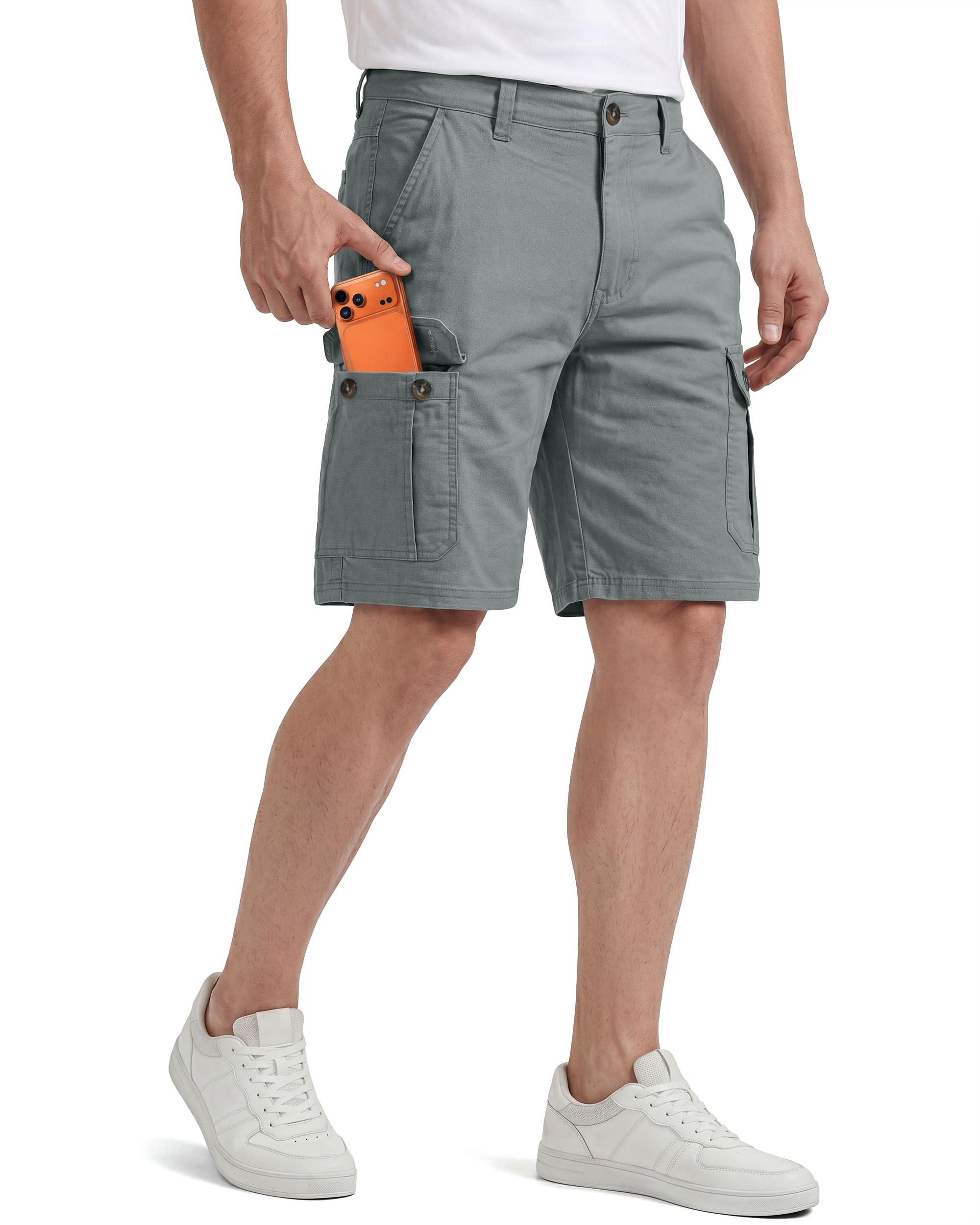 100% cotton stretch men casual cargo shorts relaxed fit, 34, dark grey