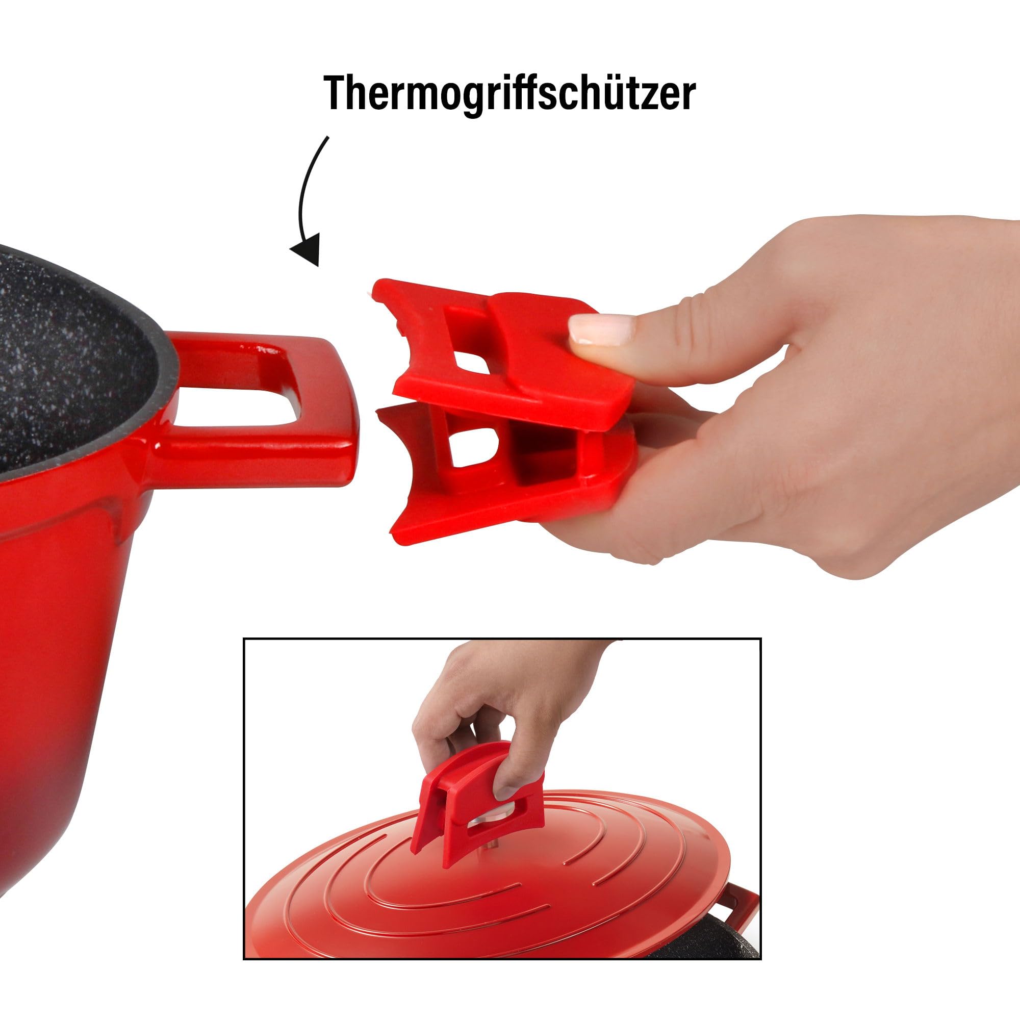 STONELINE Cocotte Bräter Induktion mit Deckel 32 cm, 6,6 L, Topf Antihaft Beschichtung mit echten Steinpartikeln, Bratentopf Schmortopf für alle Herdarten und Backofengeeignet, Farbe: Rot