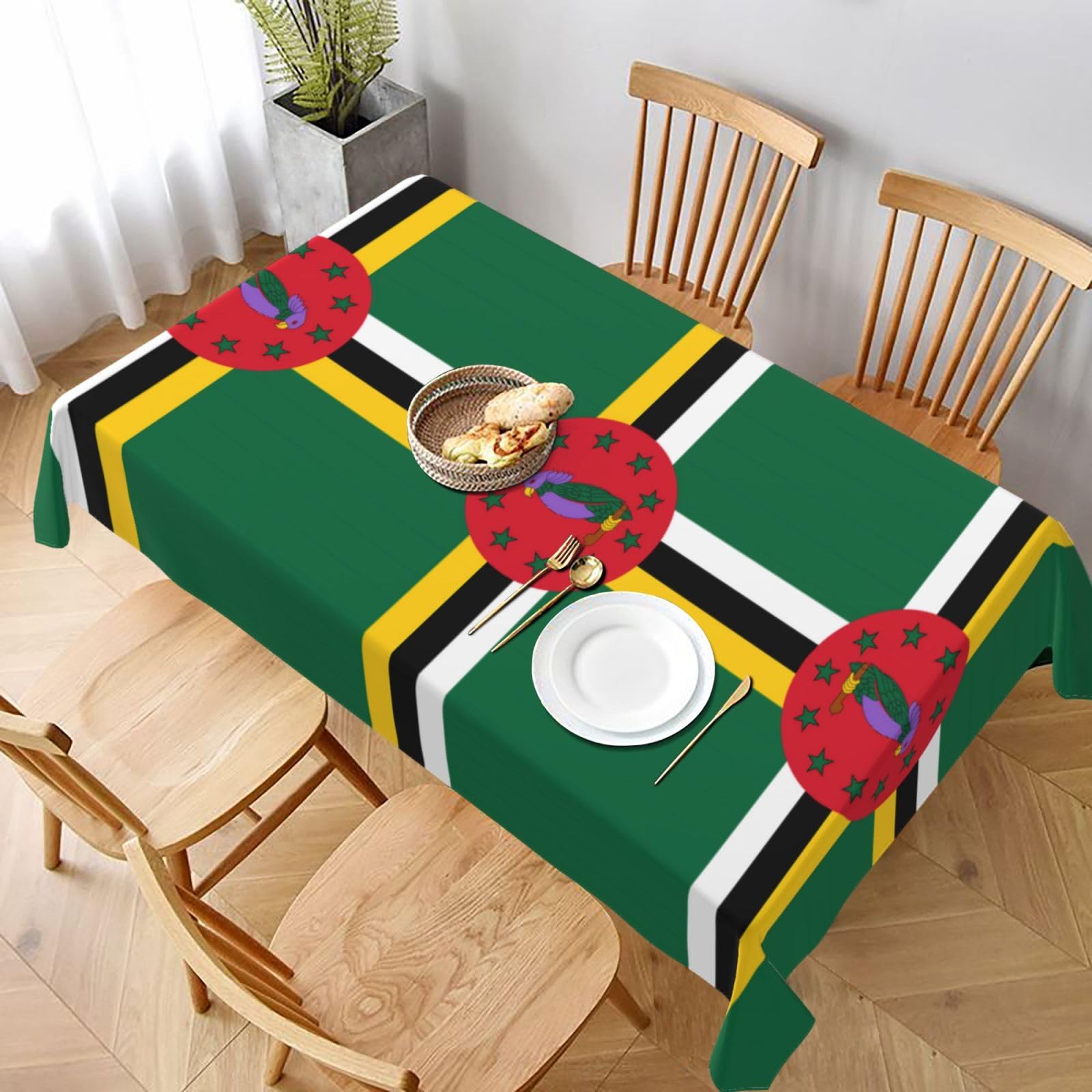Phayah White Flag Of The Commonwealth Of Dominica Pattern Tablecloth 60X90in Water And Resistant Easy Care Table Cloth For Party Buffet Family Gatherings Cafes