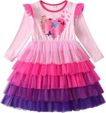 VIKITA Girls Dresses Winter Long Sleeve Birthday Party Tutu Dresses for Girls 3-12 Years