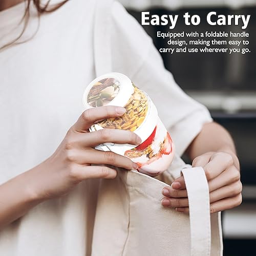 Miniatura 6 de MultiOutools Recipientes de avena con tapas, paquete de 2 tazas de desayuno de 29 onzas, recipiente de yogur con cuchara para viajes, gimnasio,