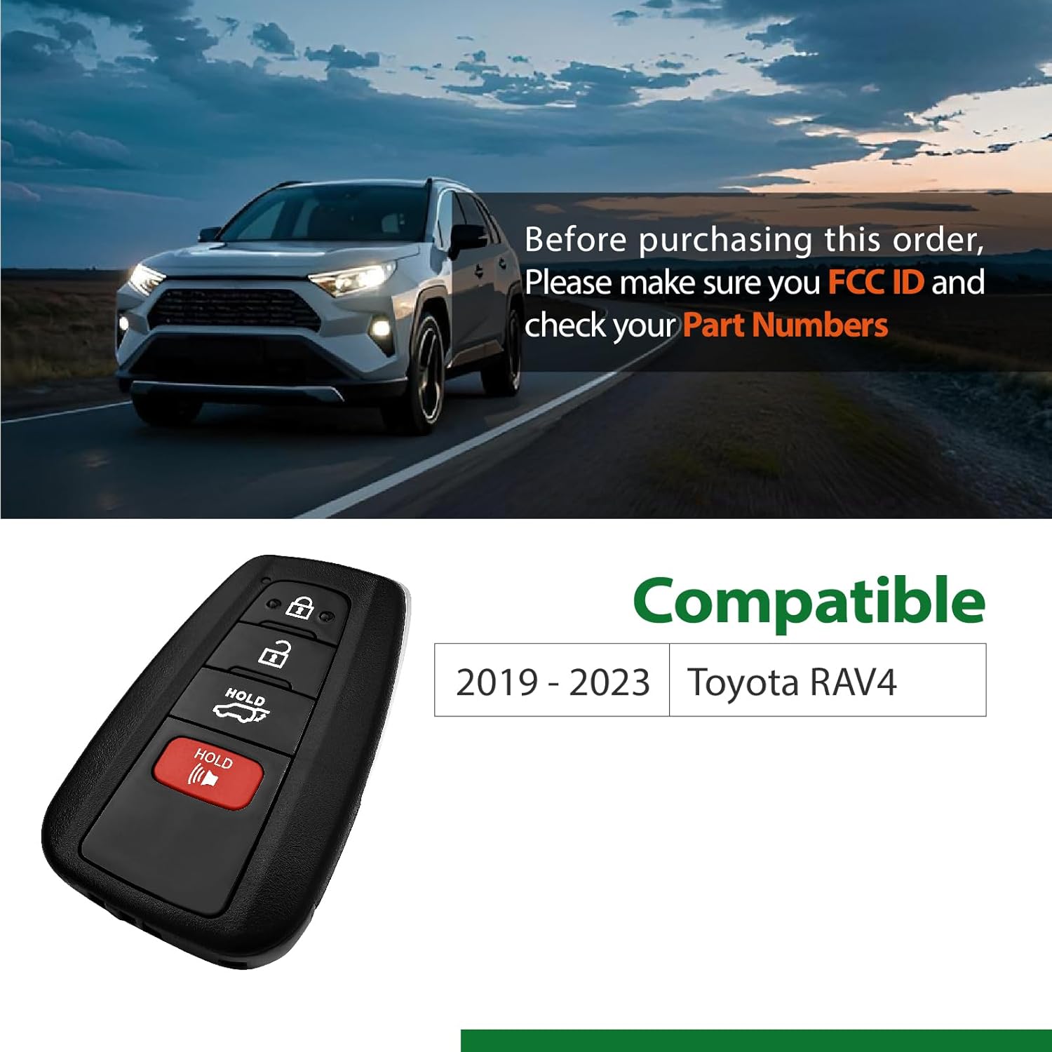 2 Keylessbest Replacement for 2019 2020 2021 2022 Smart Proximity Toyota RAV4 GNE 231451-0351 Board Key Fob HYQ14FBC 315MHz 4 Buttons
