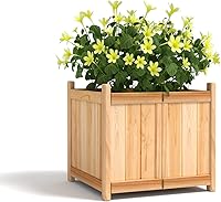 Vista 12 de Giantex Cama de jardín elevada de 27.5 pulgadas, jardinera de madera, maceta rectangular plegable para exteriores con parte inferior extraíble