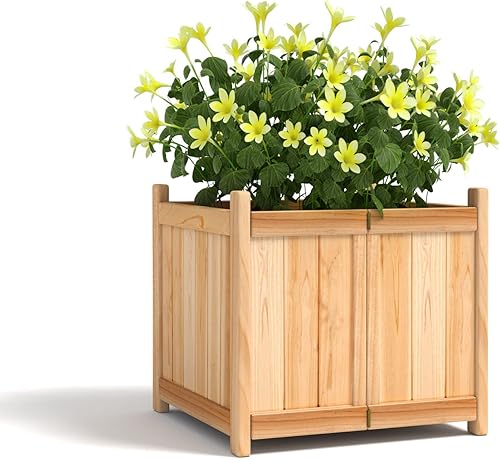 Miniatura 12 de Giantex Cama de jardín elevada de 27.5 pulgadas, jardinera de madera, maceta rectangular plegable para exteriores con parte inferior extraíble