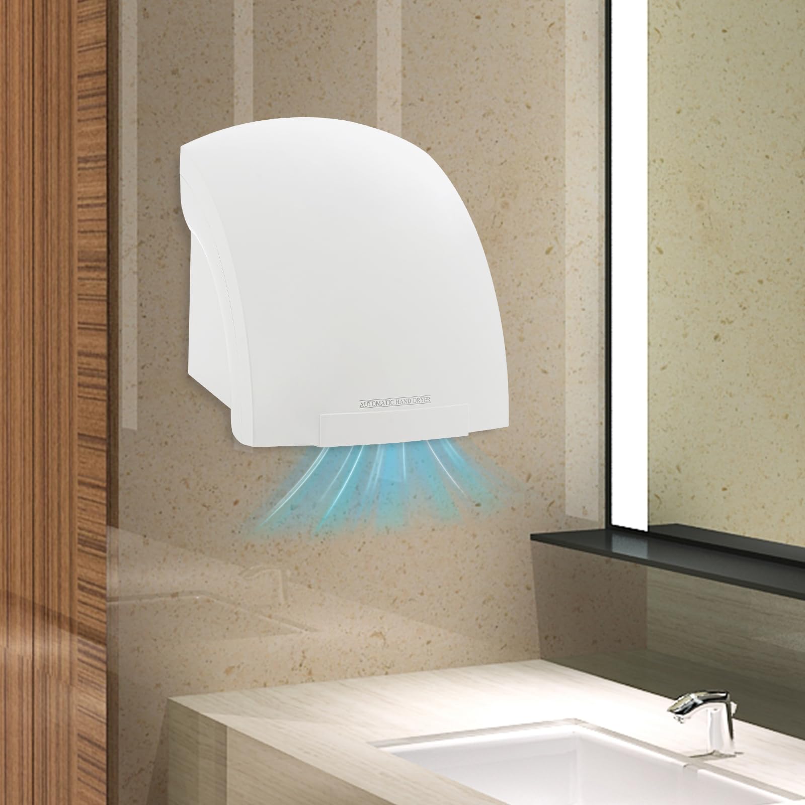 Secador de manos eléctrico con sensor infrarrojo automático, montaje en pared, sin contacto, para baño, aseos comerciales y domésticos, bajo ruido (70 db)