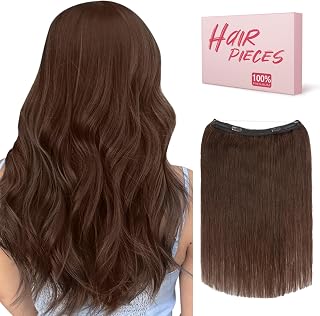 Benehair Halo Brown Hair Extensions for Women, 100% Human Hair Invisible Wire Hair Extensions for Adding Volume, 12 Inch #02 Dark Brown