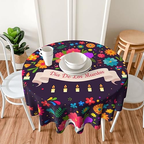 Miniatura 6 de Pubnico Dia De Los Muertos - Mantel redondo de calavera para cocina, picnic, lavable, para comedor, fiesta de cumpleaños, manteles reutilizables