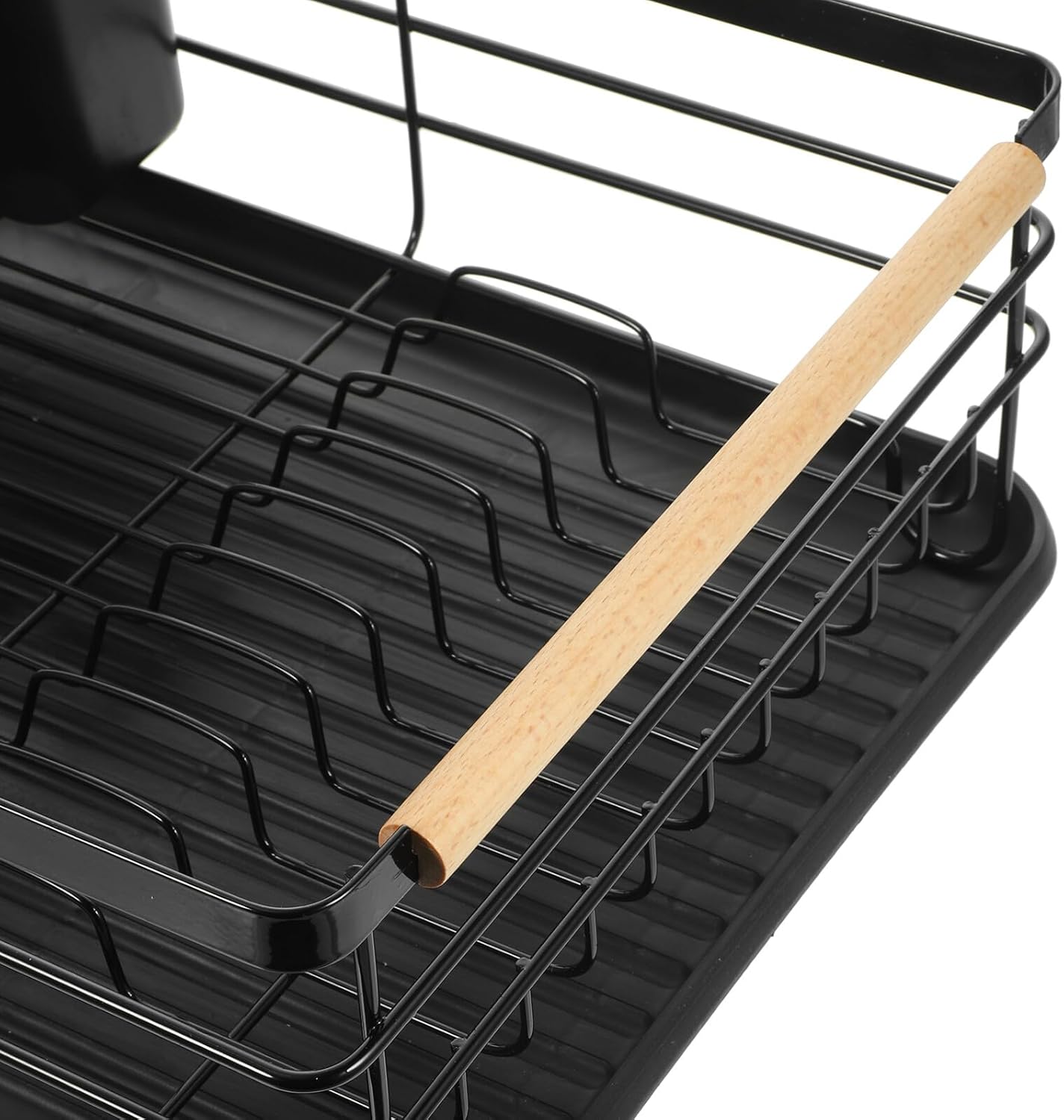 Iron Dish Rack with Large Capacity and Drain Tray, Multifunctional Kitchen Bowl and Plate Drying Rack with Cutlery Holder for Countertop Organization, Black