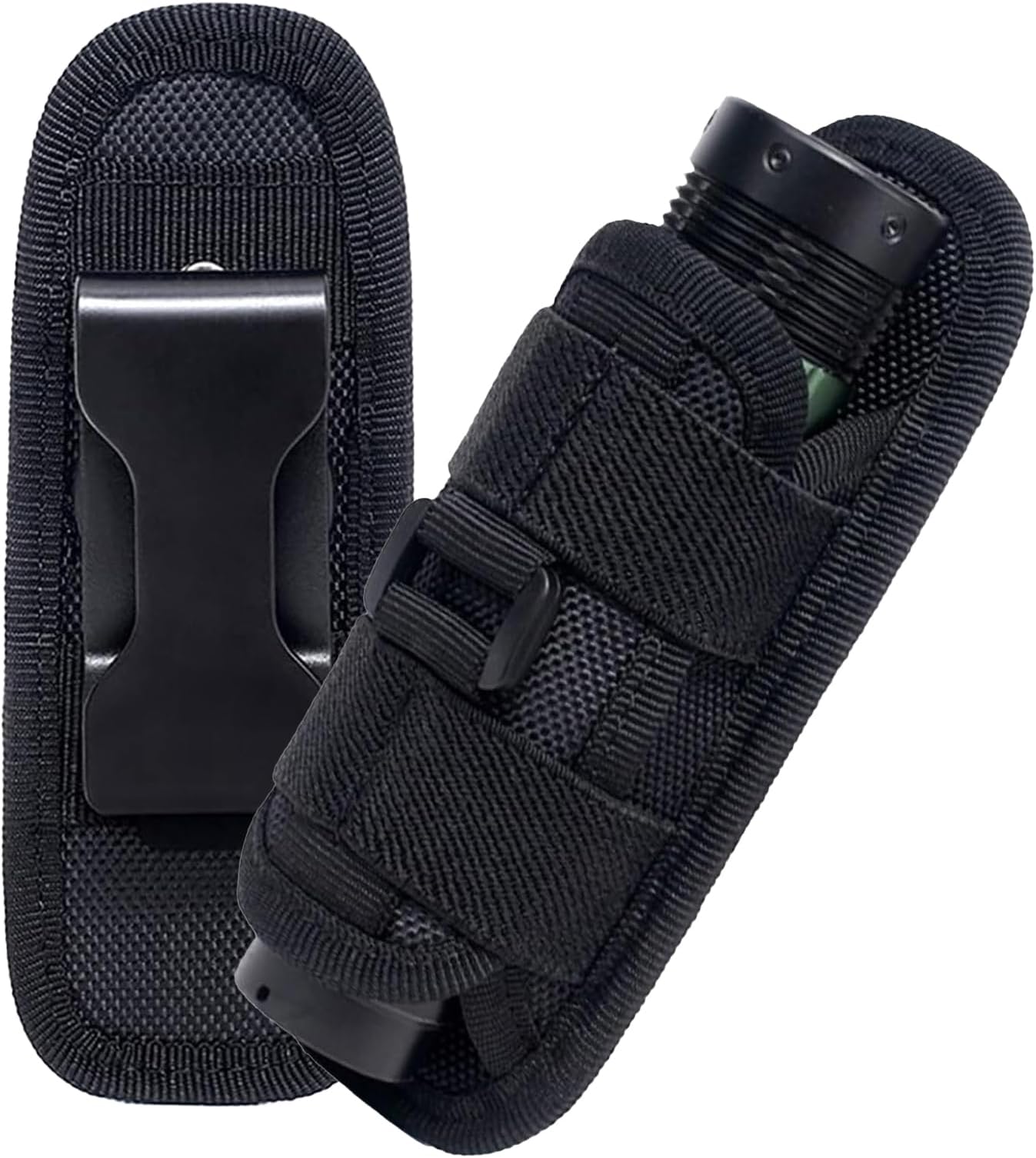 Tactical Flashlight Holster,Flashlight Pouch,Rotatable Flashlight Holder Pouch Clip,Duty MOLLE Tactical Accessories Torch Carry Case 360 Degree Carabiner Reel Clip