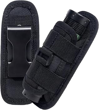 Tactical Flashlight Holster,Flashlight Pouch,Rotatable Flashlight Holder Pouch Clip,Duty MOLLE Tactical Accessories Torch Carry Case 360 Degree Carabiner Reel Clip