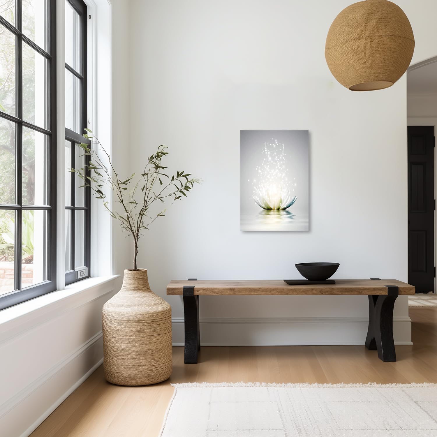 Jkevcbiax No Frame Zen Canvas Wall Art White Lotus Flower Bloom In Water Picture Prints Wall Decor Meditation Spiritual Room Decor Zen Artwork(80X120cm/No Frame)