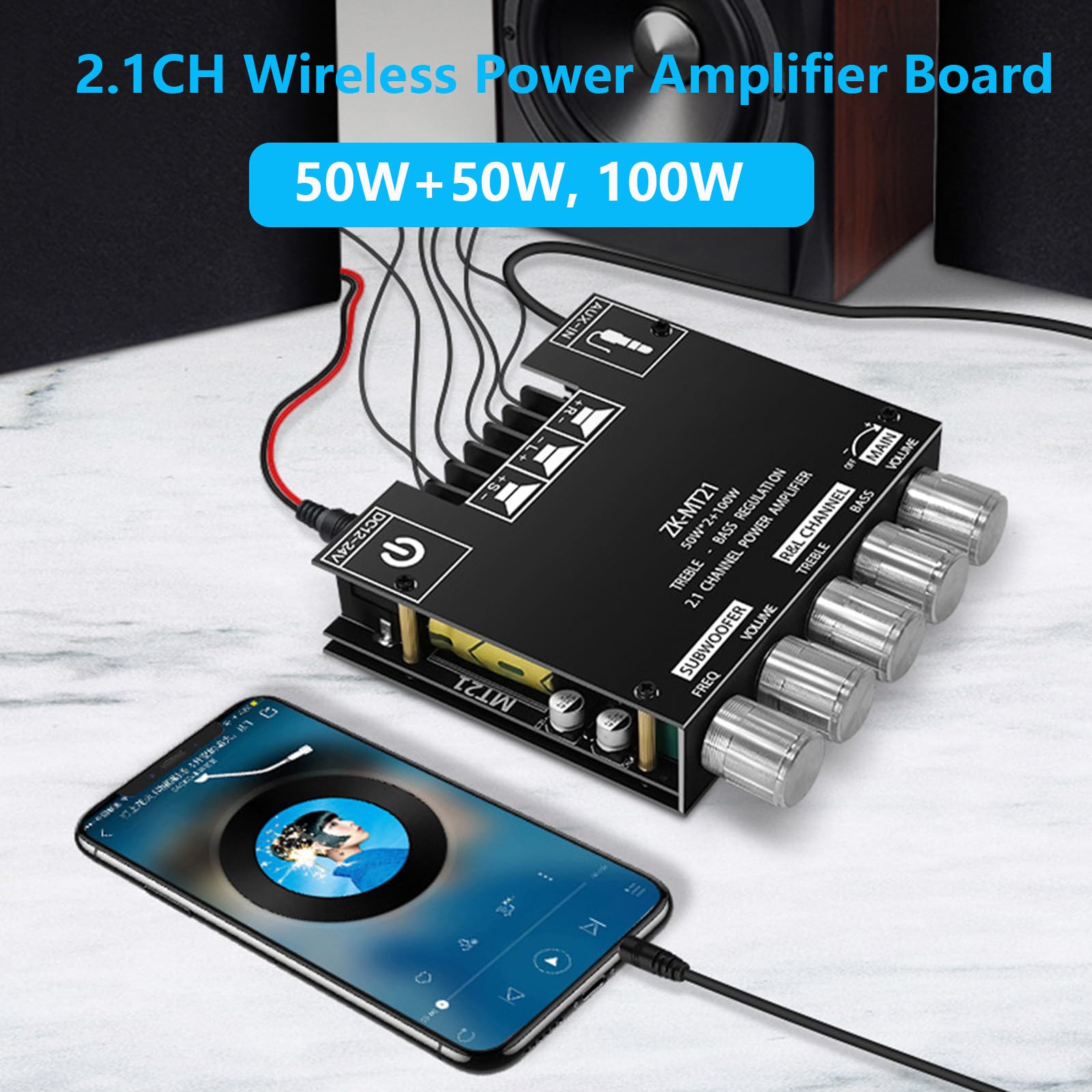 2.1 Channel Bluetooth 5.0 Audio Power Amplifier Board 50Wx2 100W Audio Power Amplifier Module Stereo Digital Audio Amp Board - 44