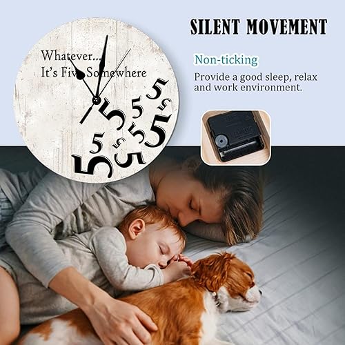 Miniatura 6 de Whatever It's Five Somewhere - Reloj de pared para cocina, funciona con pilas, silencioso, sin tictac, de madera, de 15 pulgadas, moderno, de las