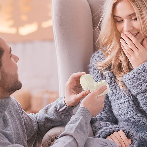 Miniatura 7 de hujox Caja de anillo de terciopelo, doble ranura hexagonal con tapa desmontable para propuesta, compromiso, boda, ceremonia de regalo (blanco)