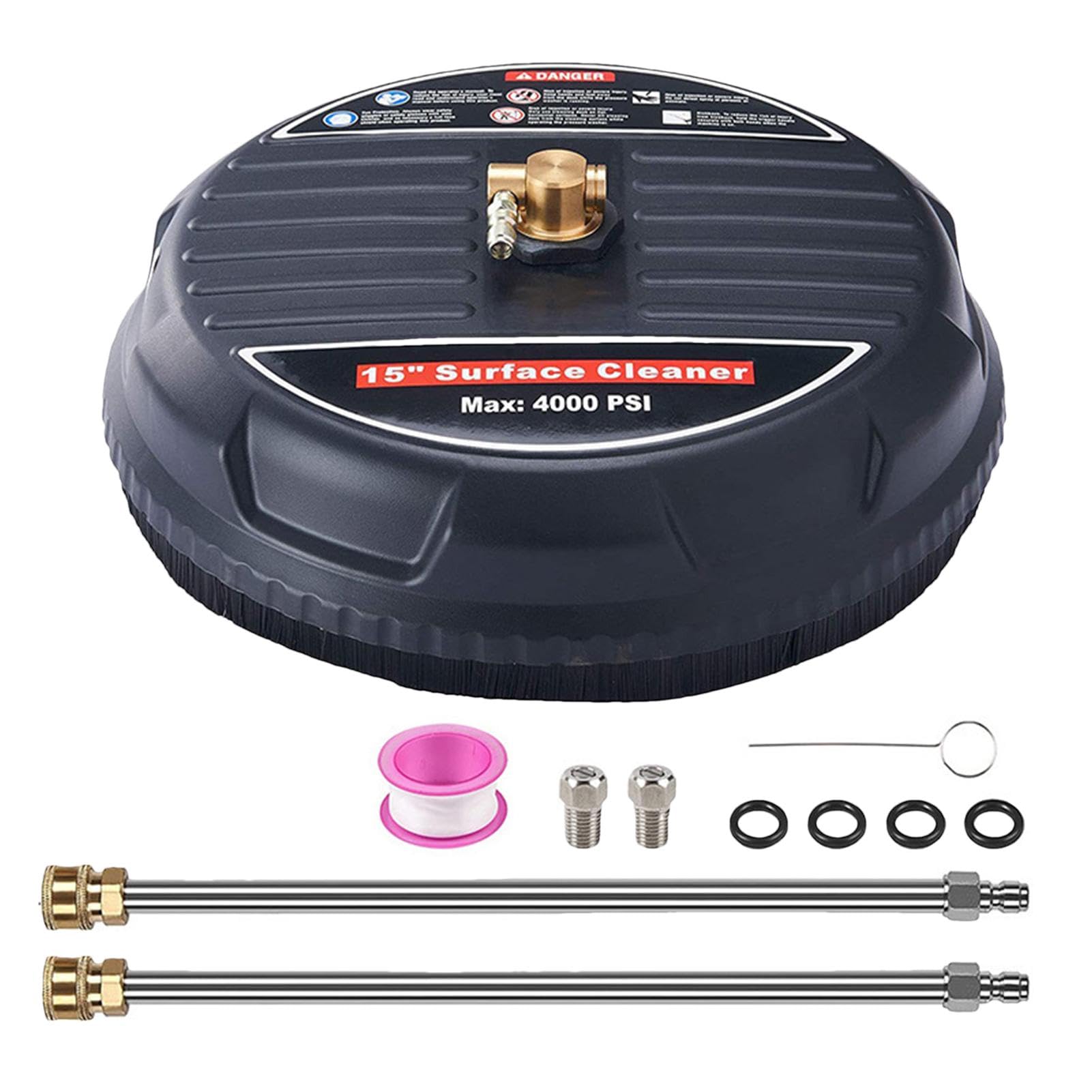 Pulitore per superfici ad alta pressione, resistente, 38,1 cm, per pavimenti e cemento, attacco rapido da 1/4", detergente per superfici del patio con setole dure per pavimenti e vialetti | per pavimenti e cemento, attacco rapido da 1/4", detergente per s