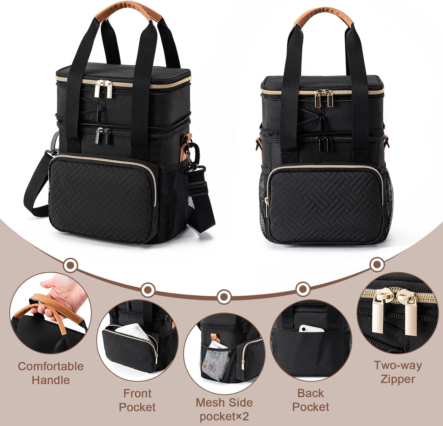 Breastmilk Cooler Bag with Ice Pack Fits 6 Baby Bottles Up to 9 Ounce, Expandable Double-layer Leak-Proof Cooler Bag with Shoulder Strap for Nursing & Working Mom, Black - Image 5