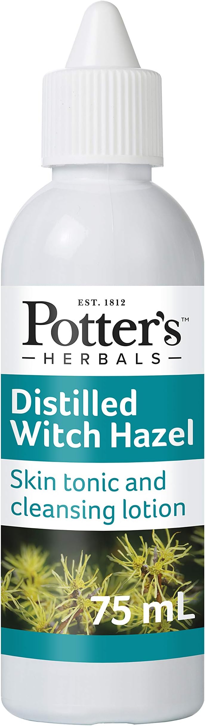 Potter's Herbals Distilled Witch Hazel | 75 ml Bottle | with Hamamelis Virginiana Twig Extract (Witch Hazel) | A Skin Tonic Used to Cleanse & Refresh The Skin, Single