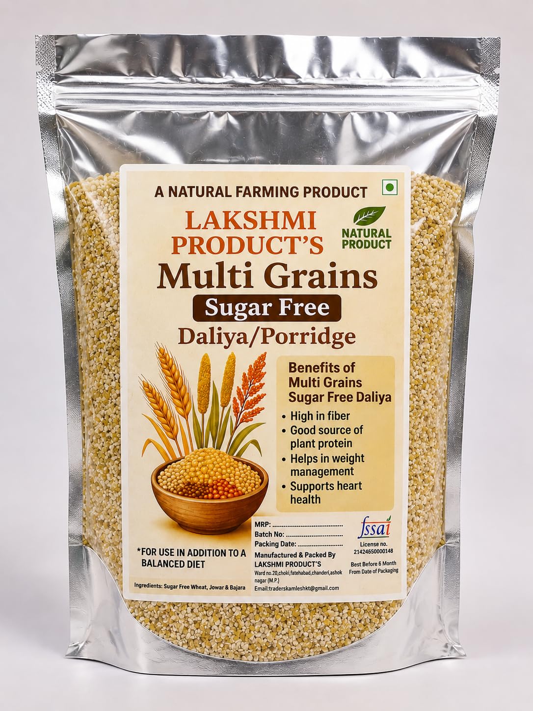 LAKSHMI Multi Grain Sugar Free Rava Daliya / Porridge | Mix of Wheat, Jowar & Bajra | Healthy Breakfast Cereal | Natural & Fibre Rich (Net Quantity - 1800 Gram) | Sugar Free Multigrain Daliya for Weight Loss & Diabetic Friendly-picture-24
