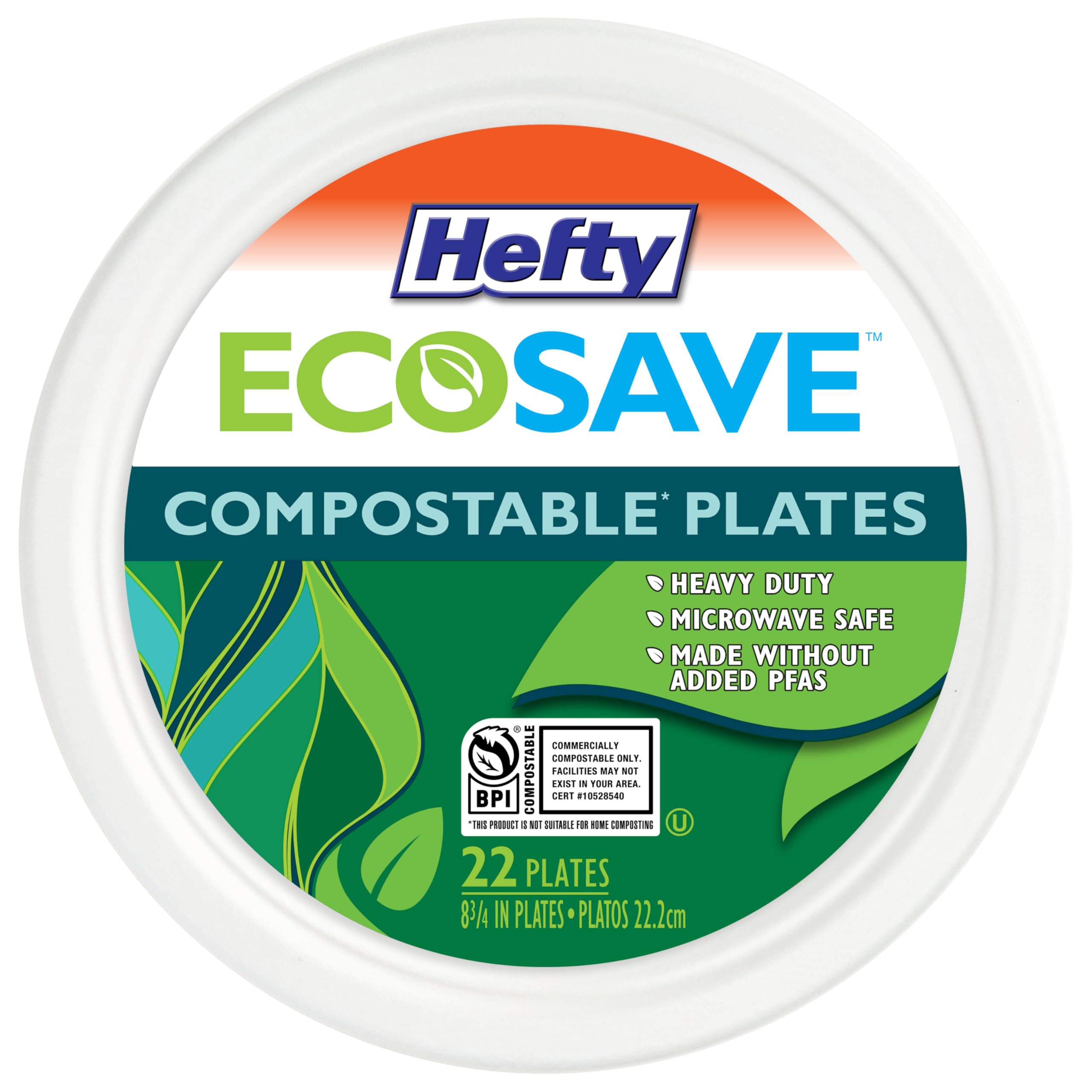Hefty ECOSAVE Compostable Plates, 8-3/4 Inch, 22 Count