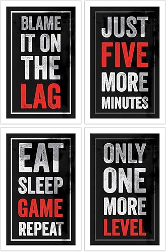 Damdekoli - Juego de 4 carteles para videojuegos 110 x 169in color negro y rojo