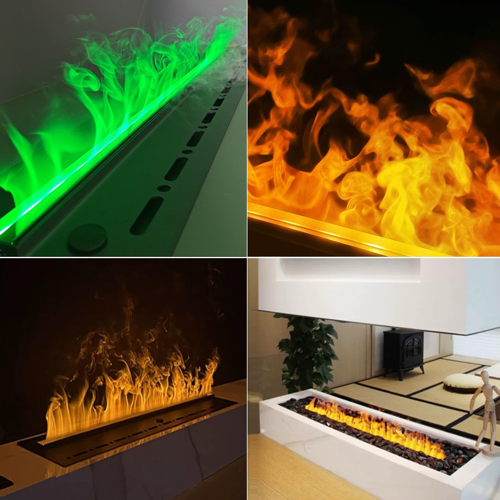 Kominek na parę wodną z wielokolorowym płomieniem, elektryczny wkład kominkowy na parę wodną 3D, regulowany kolor/jasność płomienia(100cm)