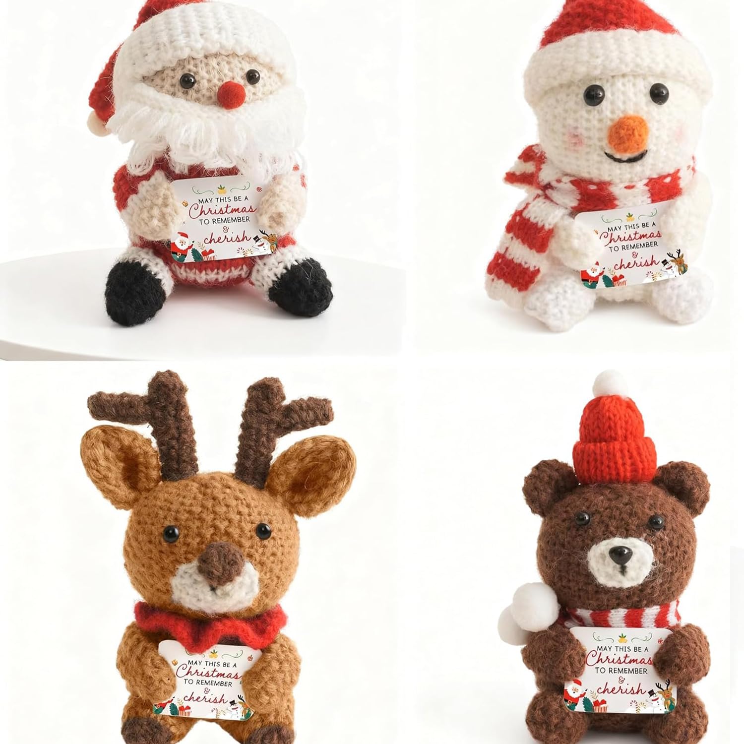 TASBER Christmas Crochet Doll, Emotional Crochet Knitted Doll, Funny Emotional Support Croch-et Snowman with Posit-ive Messages Gifts for Xmas Party Decor (4 PCS)