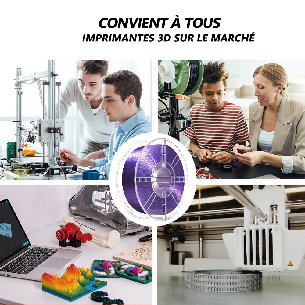 iBOSS Silk PLA+ filament 1,75 mm, gładki i błyszczący drut do drukarek 3D, dokładność wymiarowa ±0,02 mm, szpula 1 kg (2,2 funta), kompatybilny z większością drukarek 3D, Jedwabisty fiolet
