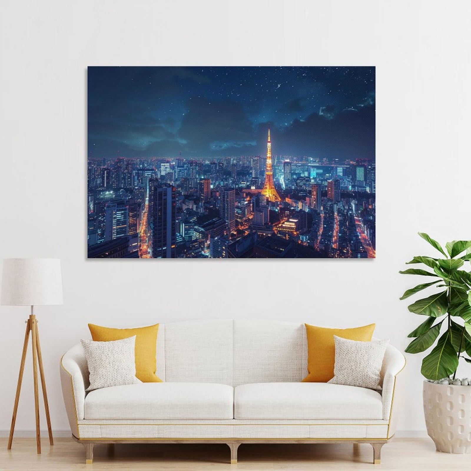 Amazon.co.jp: 絵画 星空の下、東京の夜景インテリア 絵画 雄大な日本