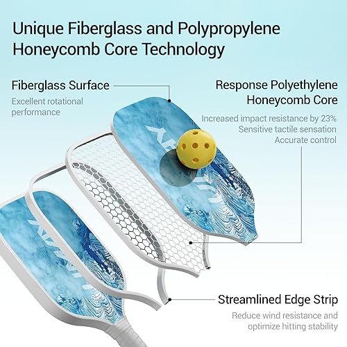 Miniatura 2 de UMAY Juego de 2 palas de pickleball para fitness, raquetas de fibra de vidrio aprobadas por USAPA con 6 bolas de pickleball para interiores y
