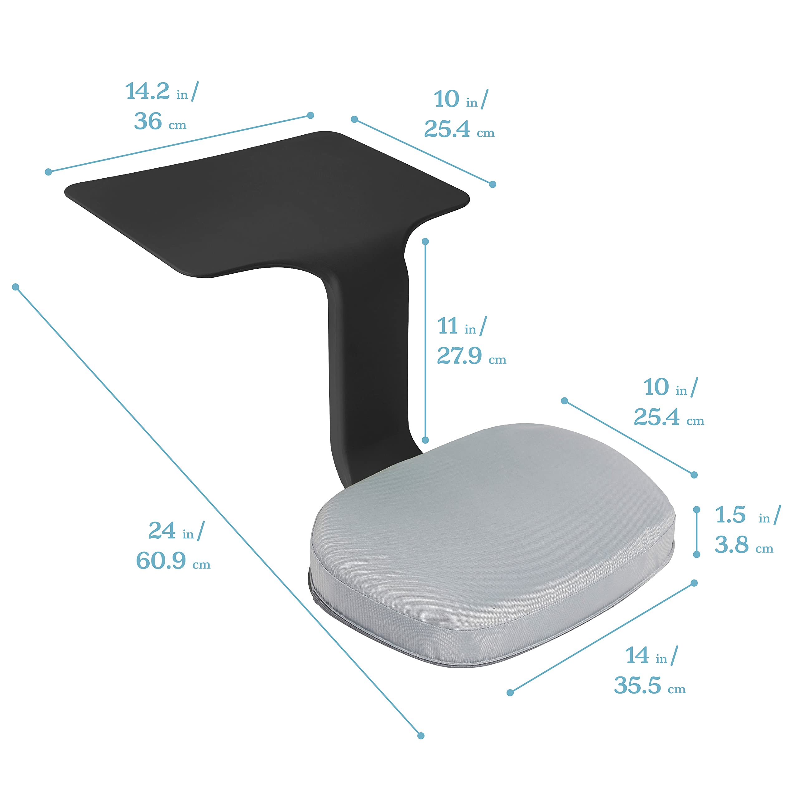 ECR4Kids The Surf Portable Lap Desk with Cushion, Flexible Seating, Black