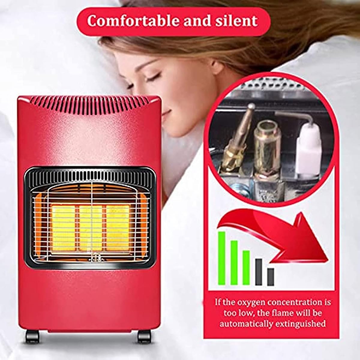 Przenośny grzejnik gazowy, wolnostojący grzejnik butanowy 4200 W z 3 ustawieniami ciepła, konstrukcja ceramiczna, nadaje się do ogrzewania wewnątrz i na zewnątrz, pokrywa powierzchnię 20-70㎡