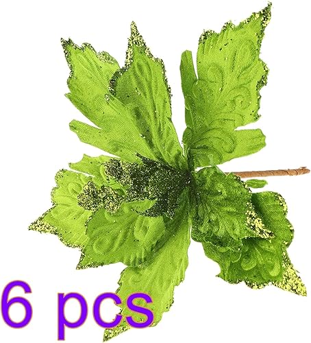 Miniatura 32 de 6 flores de Pascua artificiales con purpurina, flores de Navidad azules, decoración floral de árbol de Navidad para corona, arreglo floral, jarrón