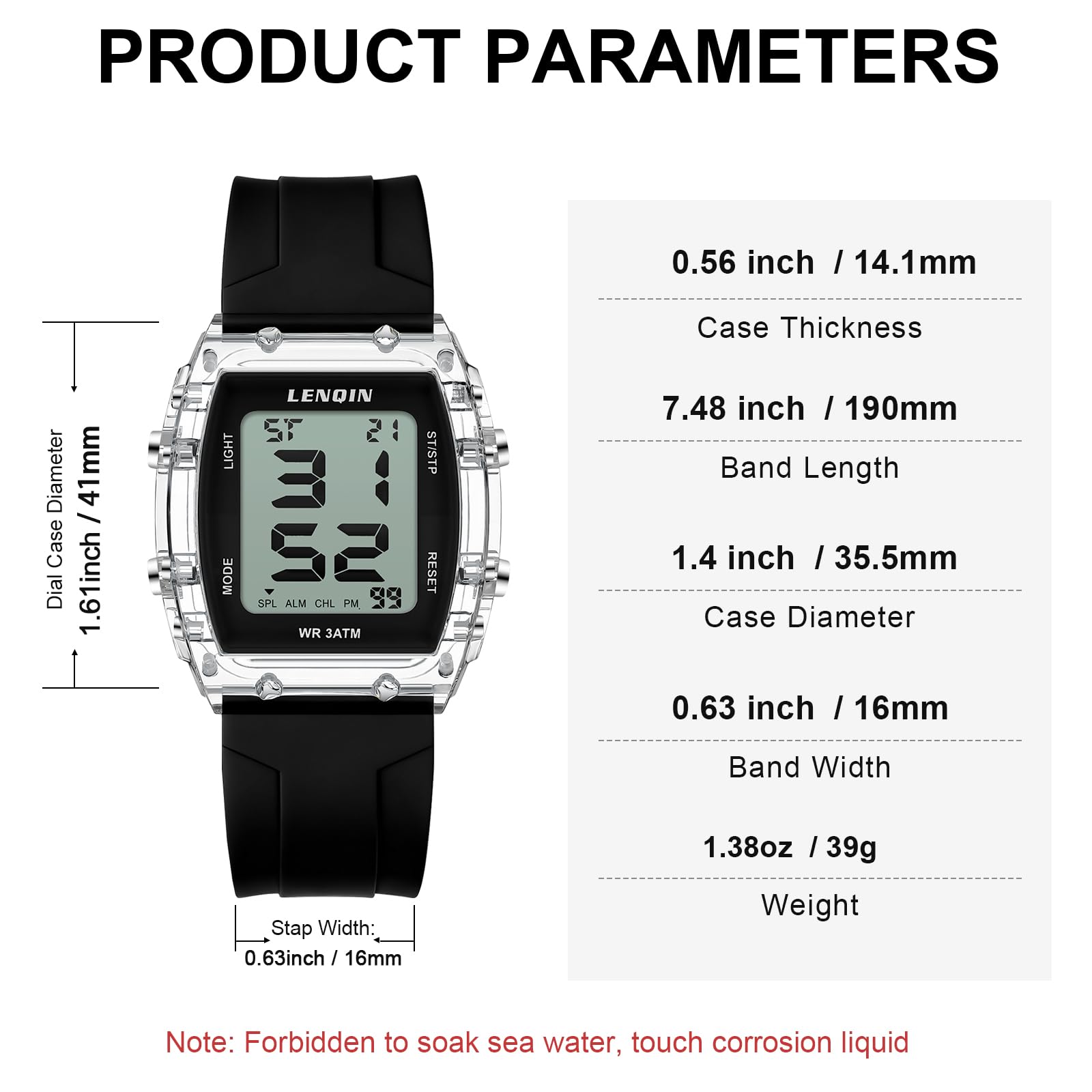 LN LENQIN Digitale wasserdichte Damen-Sport-Armbanduhr für Damen