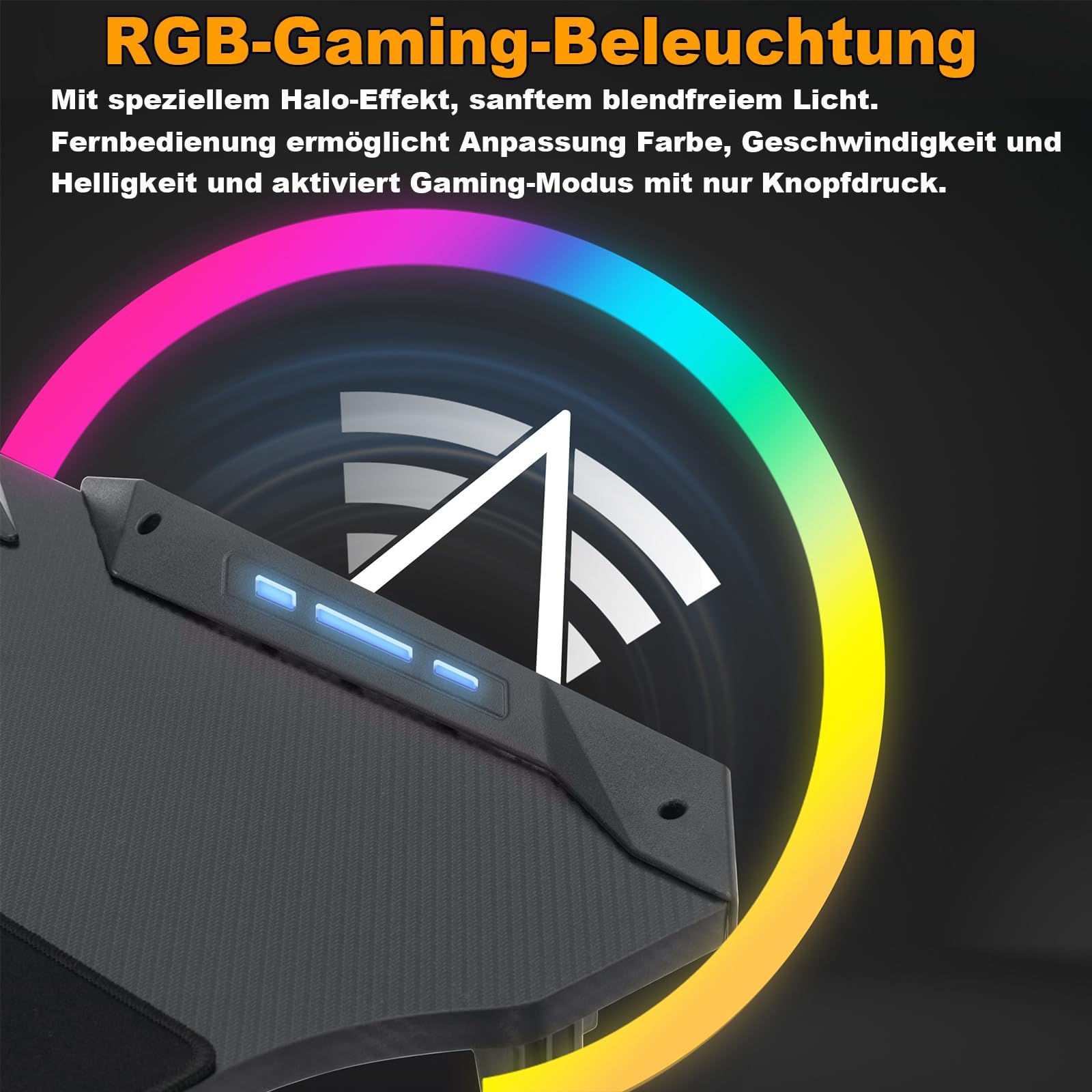 UISEBRT Tavolo da gioco con LED, scrivania da gioco, con superficie in fibra di carbonio, ergonomico, fino a 150 kg, per camera da letto, ufficio, 120 x 60 x 74 cm
