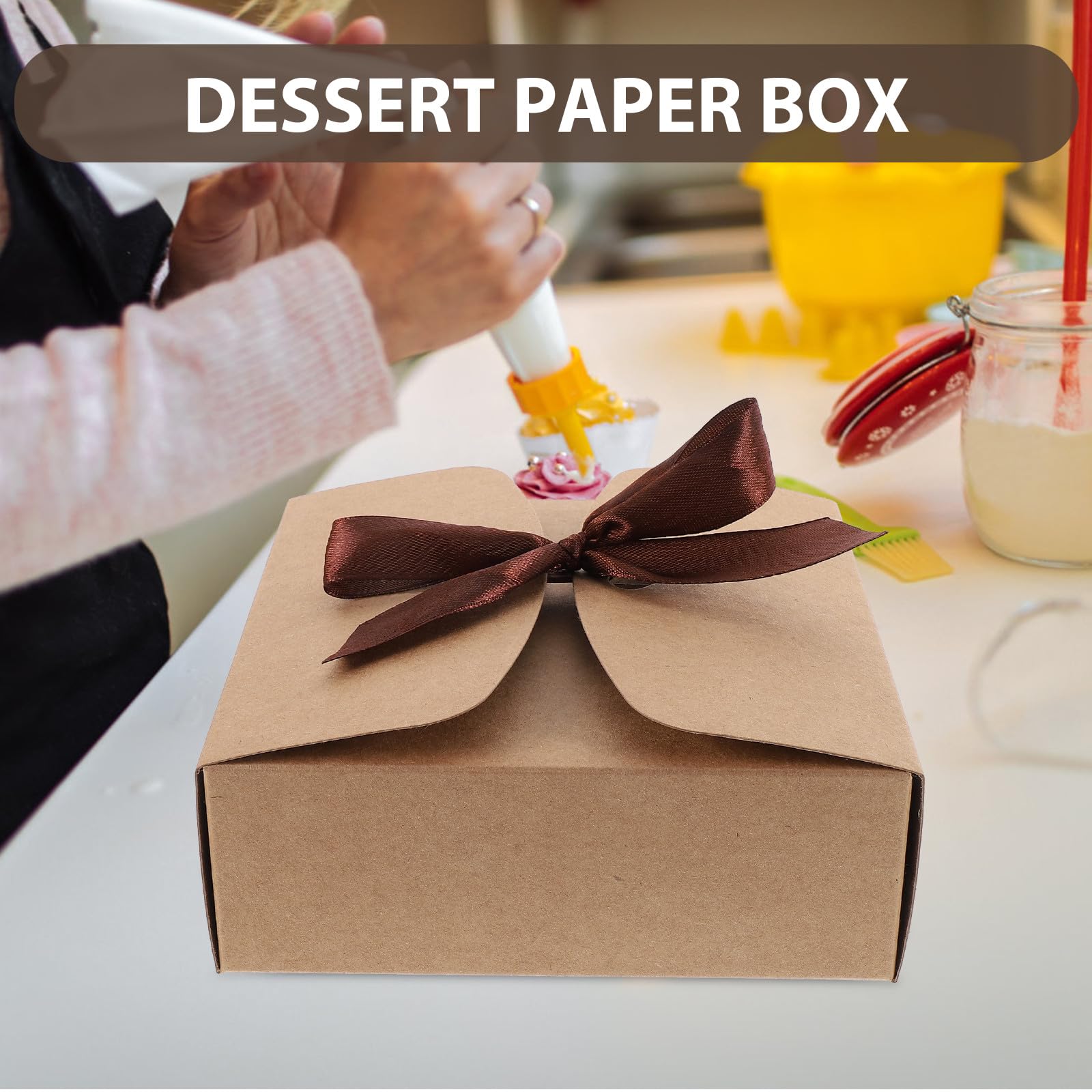 Scatole per Confezioni in Carta Kraft 20 Pezzi Scatoline Quadrate Marroni Leggere Cordino per Biscotti Dolcetti Caramelle Feste Matrimoni Compleanni