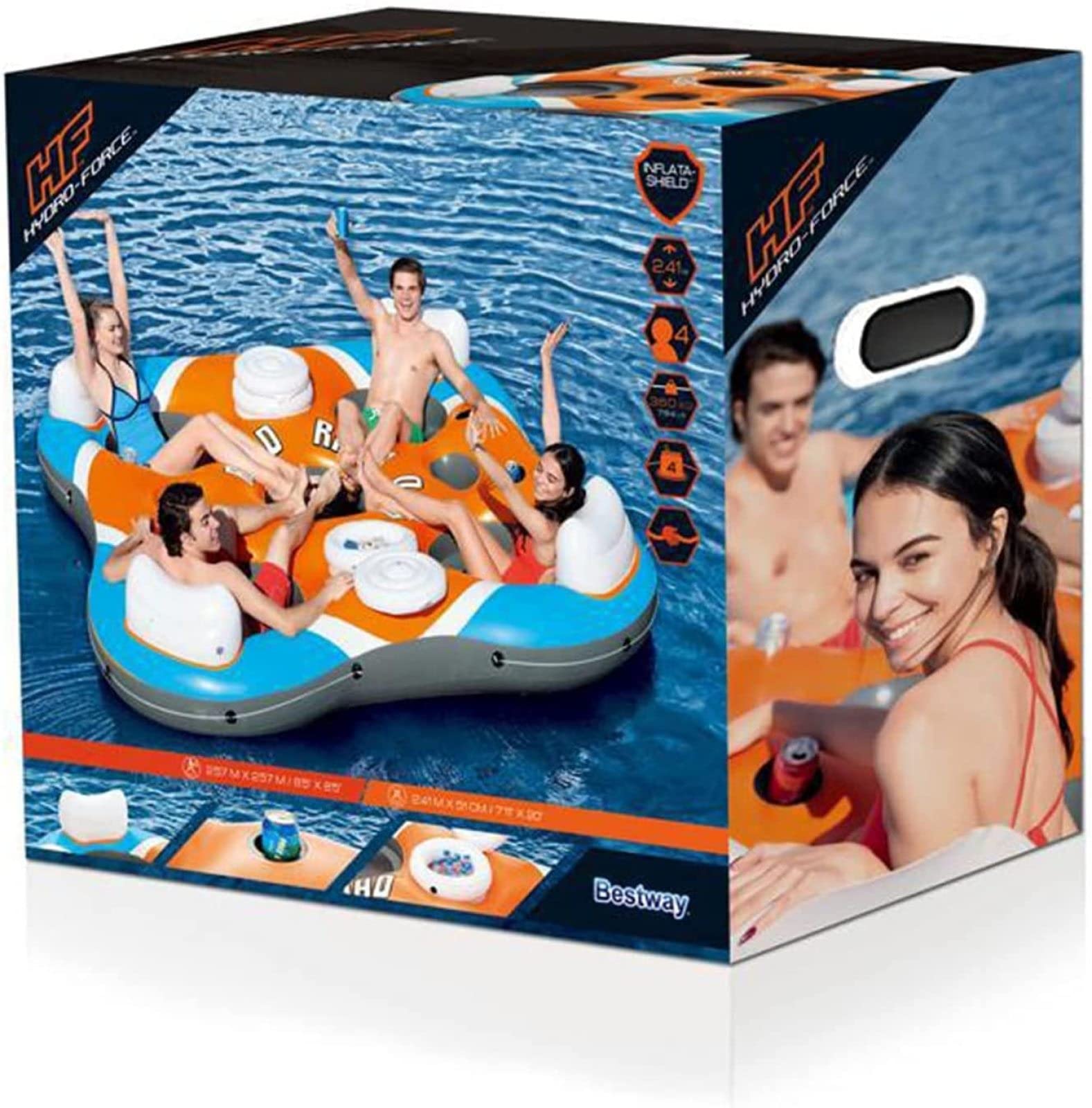 Flotador Inflable de la Piscina de la Isla Flotante - Flotador Gigante con 4 portavasos y 2 Cubos de Almacenamiento para Adultos, Fiesta en la Piscina de Verano