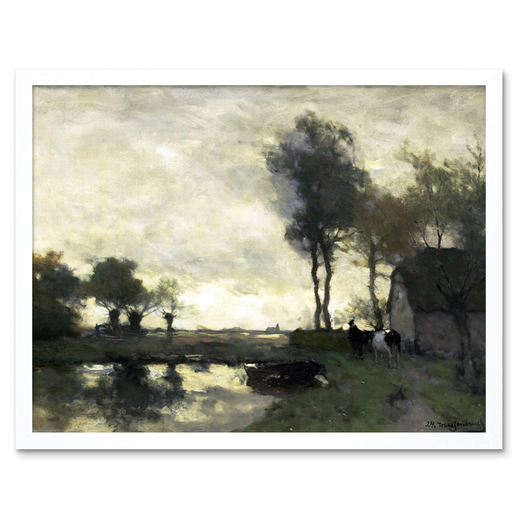 Artery8 Weissenbruch Landscape Farm In A Pond Painting Art Print Framed Poster Wall Decor 12x16 inch