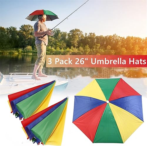 Miniatura 5 de Paquete de 3 sombreros de paraguas para adultos, 26 pulgadas de diámetro, arco iris, sombrero de paraguas deportivo para mujeres y hombres,
