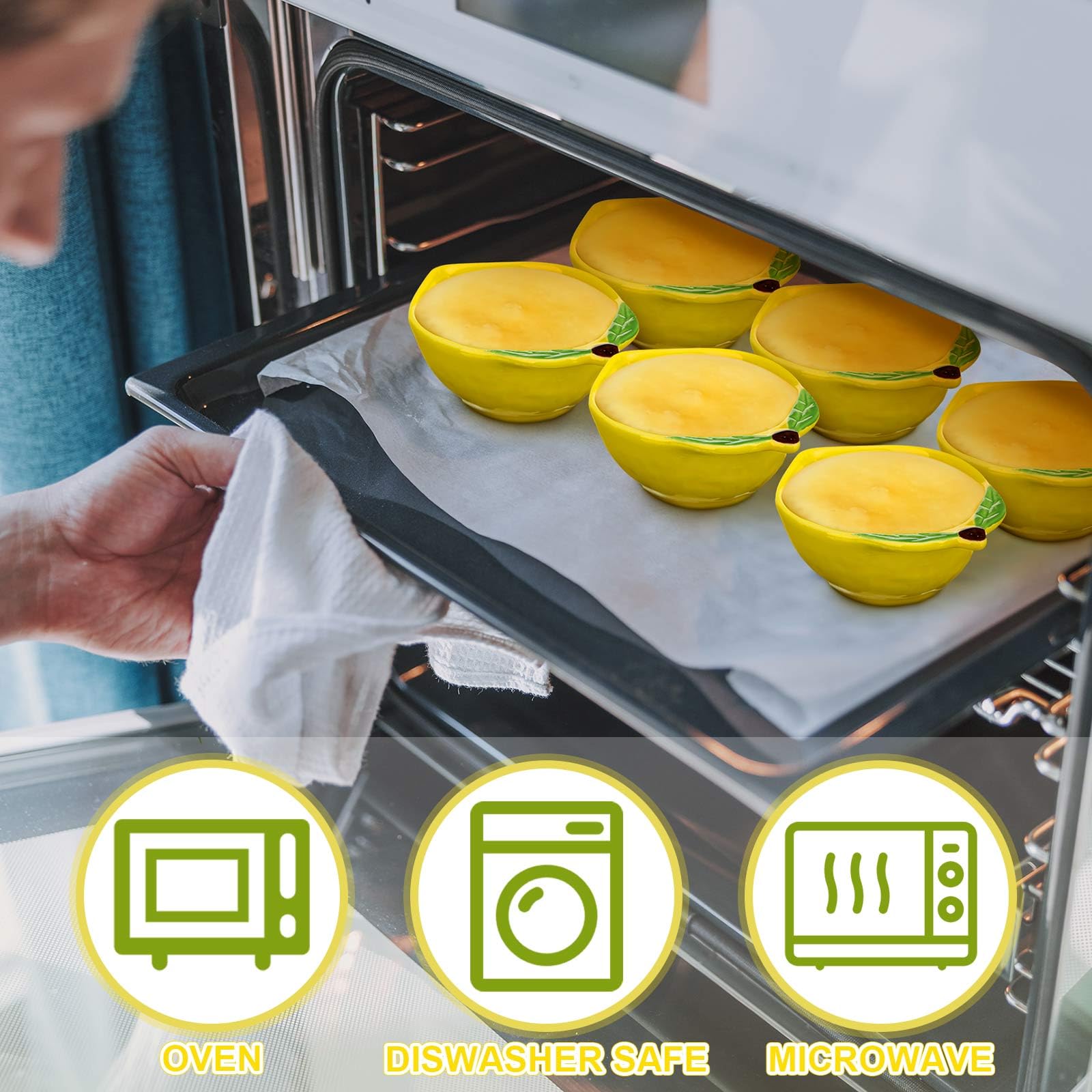 Tioncy Lot de 12 petits ramequins à dessert en céramique jaune citron, 170 g, passent au four, bols à assaisonnement pour servir de la sauce, des collations, du pudding