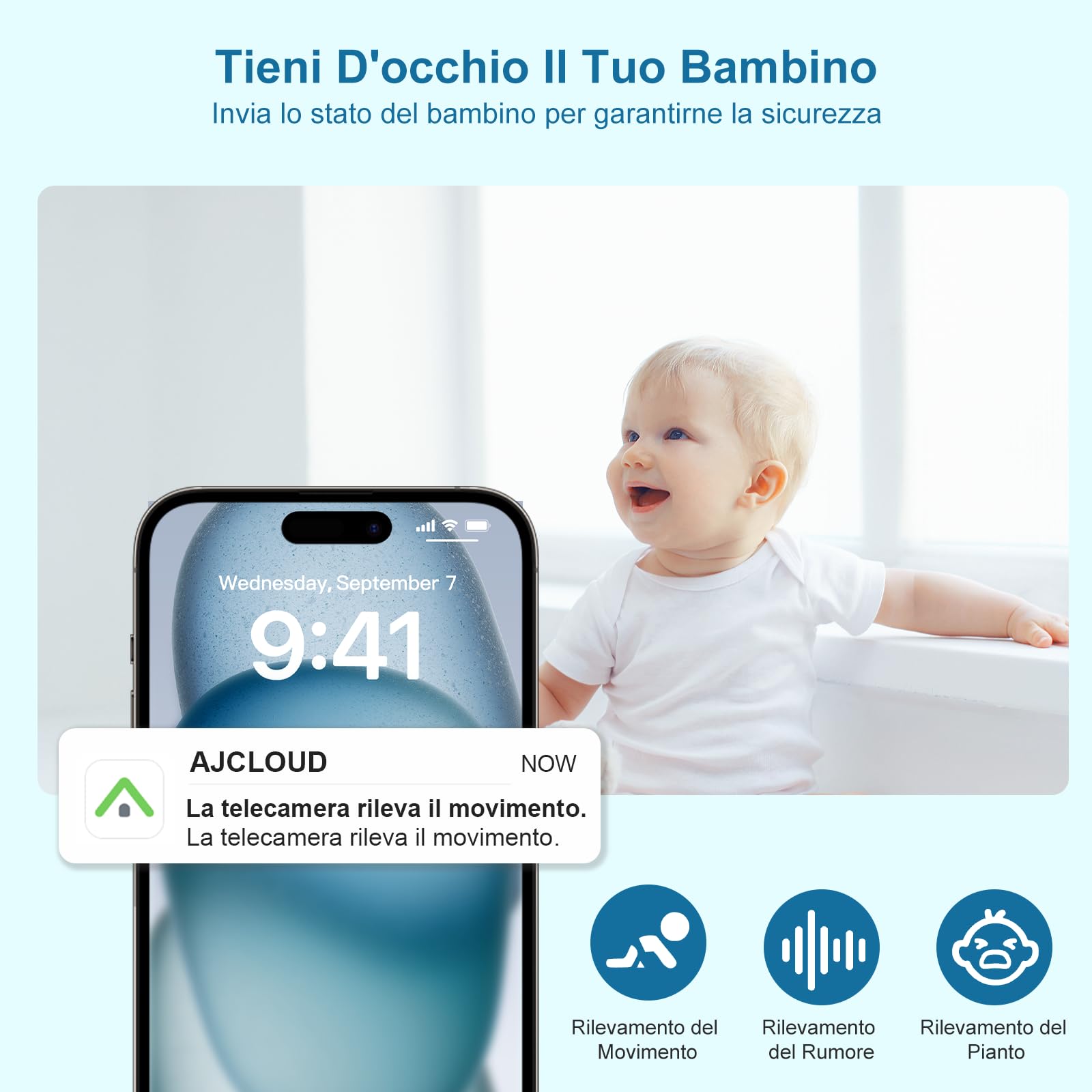 Baby Monitor Video e Audio 5" 2k HD Telecamera Neonato Visione Notturna Audio Bidirezionale Zoom 4X Monitoraggio Temperatura VOX Rilevamento Del Pianto Ninne Nanne 3000mAh Batteria Ricaricabile