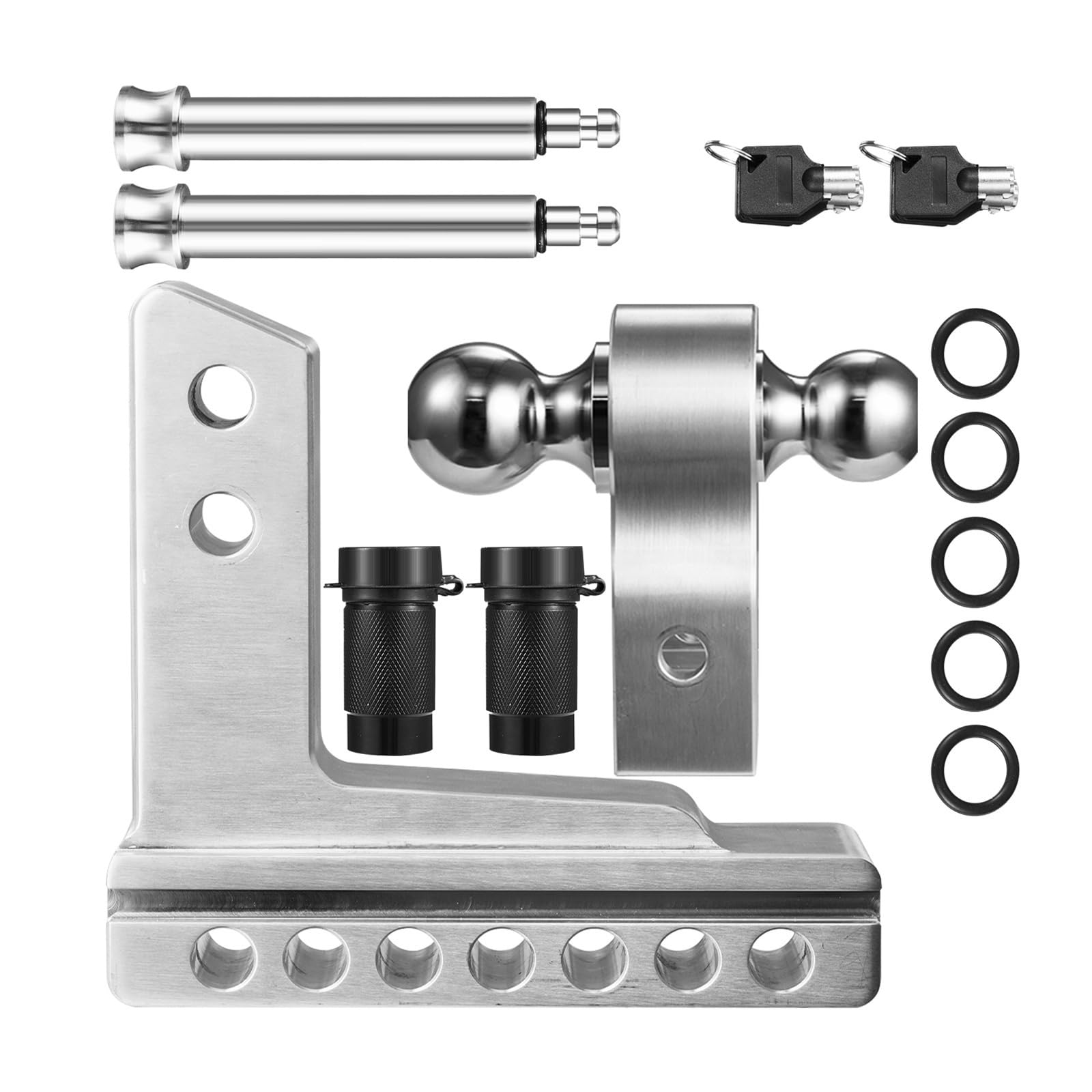 Enganche de Remolque, Enganche de Remolque Ajustable, Enganche elevación y caída 6 Pulgadas, 2 pestillos con cerraduras, Aluminio Resistente