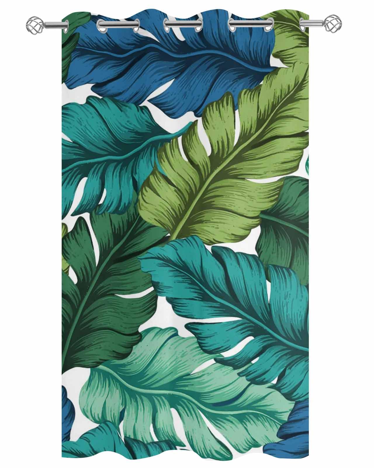 Litter Star Waterproof Outdoor Curtains for Patio Porch, Banana Leaf Tropical Plant Grommet Curtain Panel Windproof Outside Curtains Tieback, Summer Watercolor Leaves Weighted Window Treatment Drapes