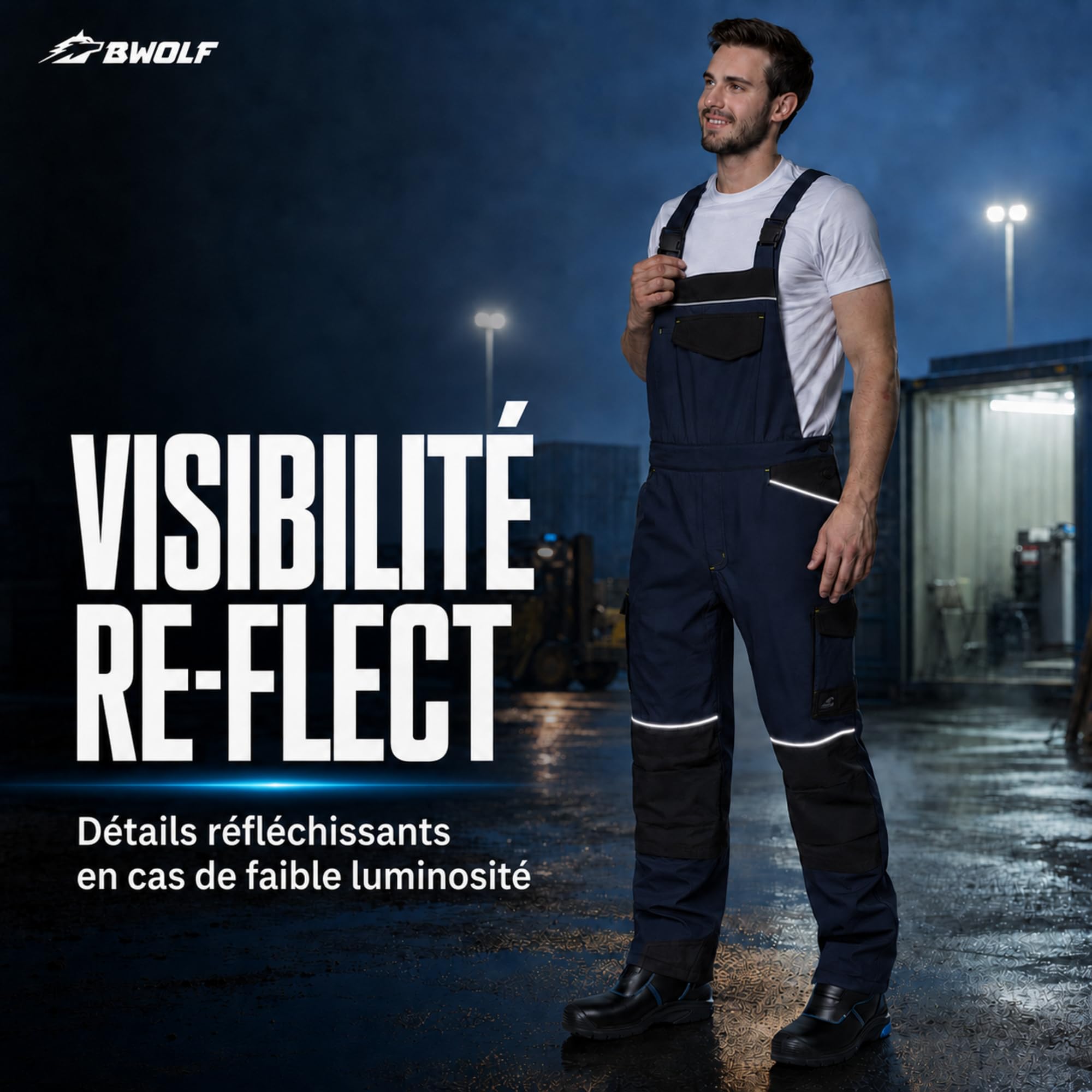 BWOLF Daytona Ice Salopette d'hiver pour homme - Softshell avec stretch mécanique, coupe-vent, résistante au froid et robuste avec éléments réfléchissants