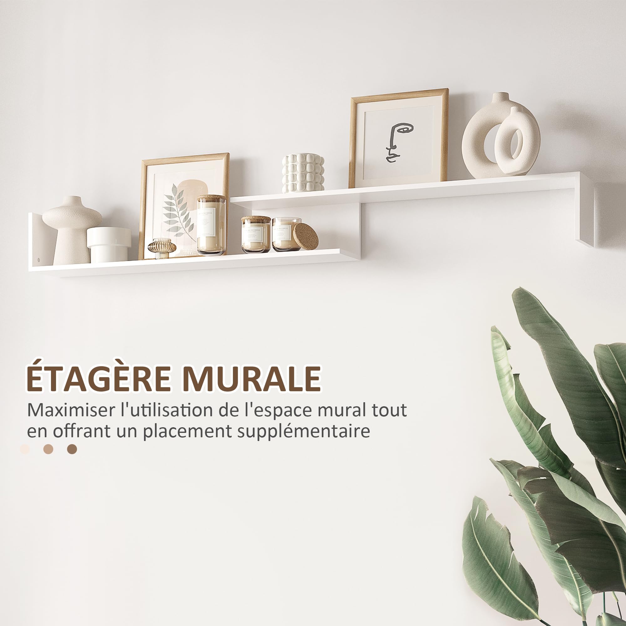 HOMCOM Ensemble Meuble TV avec Banc et étagère Murale Style Contemporain 153,6L cm - Blanc et Marron