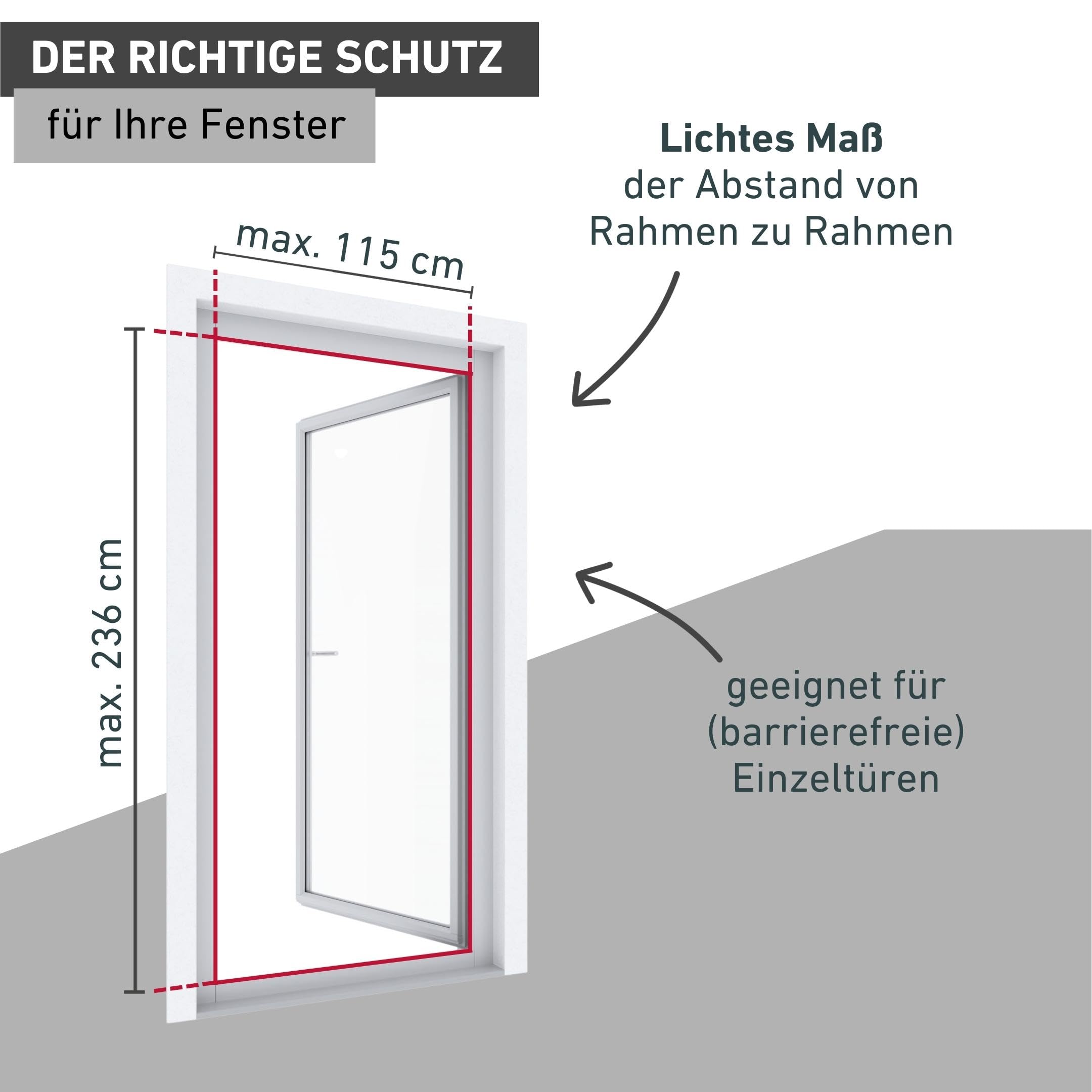 Windhager Insektenschutz, Expert Rahmen Tür 120 x 240 cm, Fliegengitter Balkontür, Fliegenschutz Terrassentür, stabiler Aluminium-Rahmen, ohne bohren, anthrazit