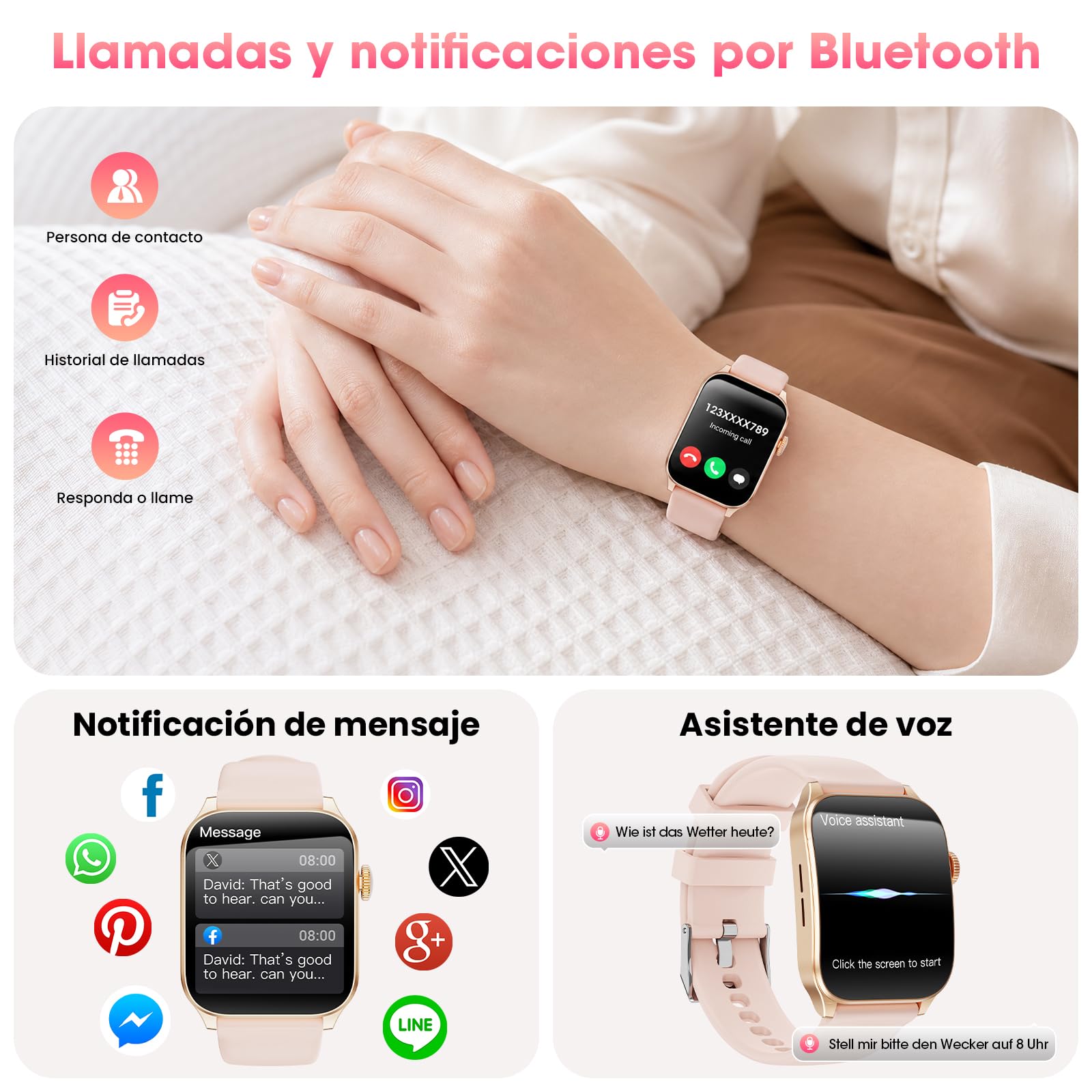 Reloj Inteligente Mujer, 7 Correas Regalo, 1,91" Pantalla Curva Smartwatch