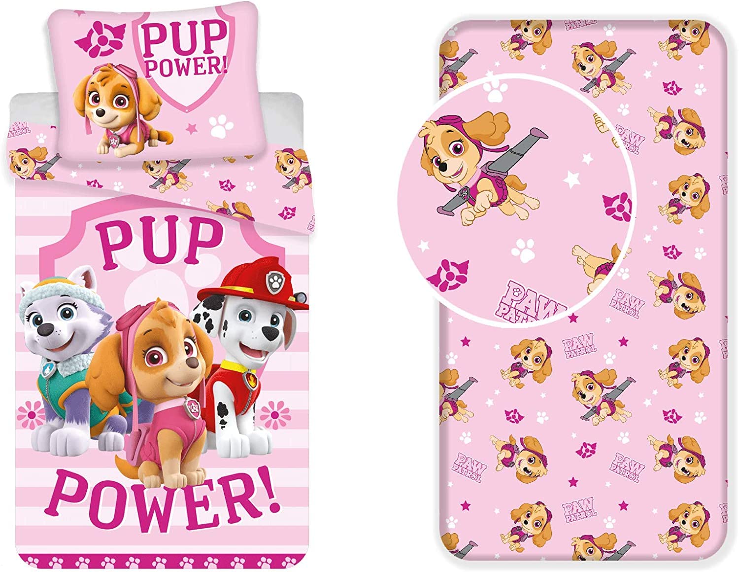 Paw Patrol Bettwäsche-Set, 3-teilig, 100% Baumwolle – Bettbezug + Kissenbezug + Spannbettlaken für Kinderzimmer …