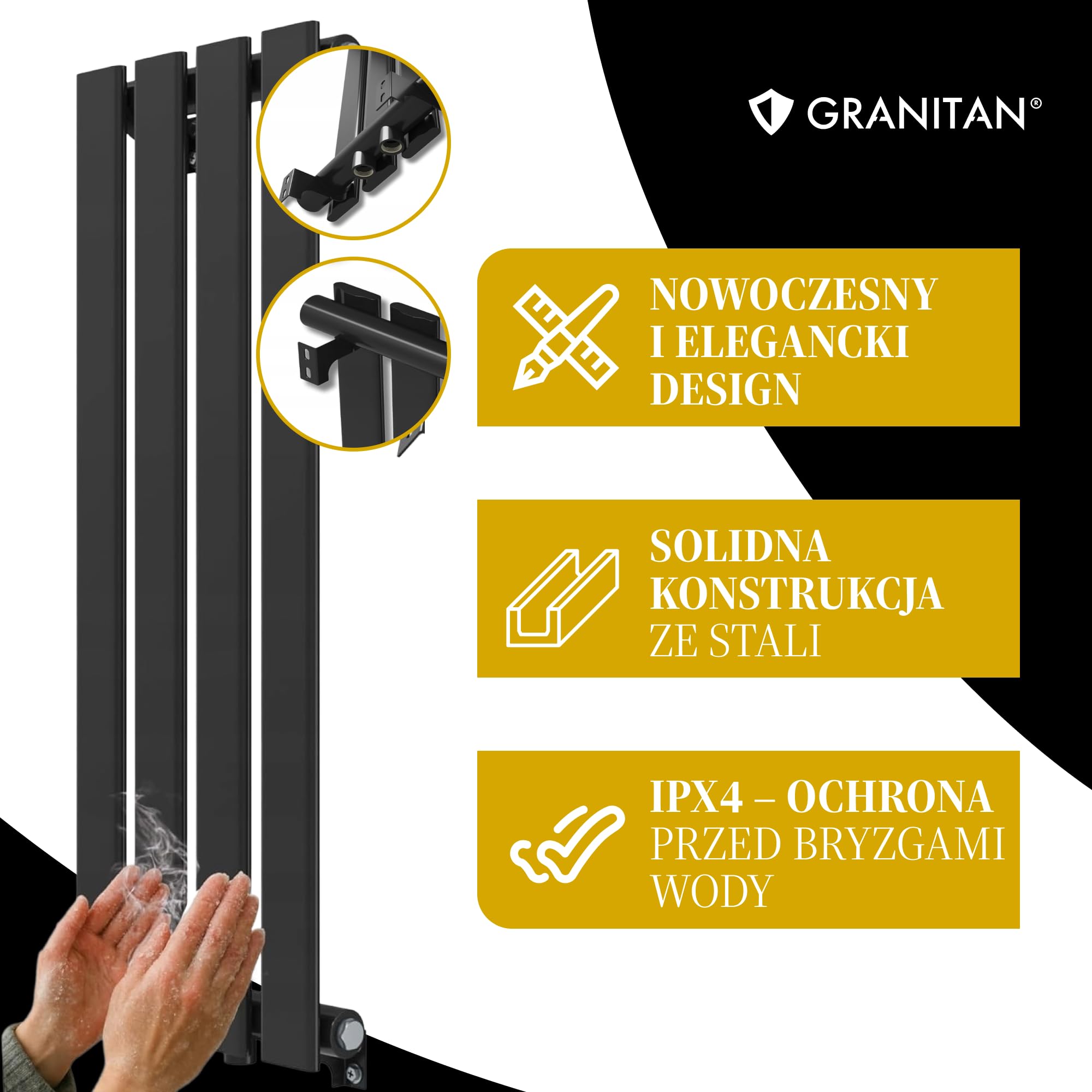 Granitan Grzejnik Łazienkowy FERO 1100x296 cm, Biały, 368W | Grzejnik Łazienkowy Wodny, Ścienny grzejnik, drabinka do suszenia ręczników, podłączenie do centralnego ogrzewania